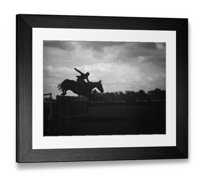 Framed Print : The Eltham and Bromley gymkhama. Miss M P Rice Horse jumping competition