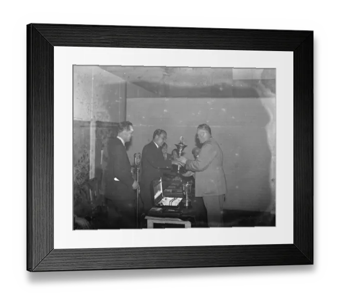 Framed Print : Famous cricketer Leslie Ames presenting prizes to G Nancolas at the Erith Hospital Framed Print : Famous cricketer Leslie Ames presenting prizes to G Nancolas at the Erith Hospital