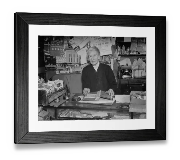 Framed Print : Mrs H Thomas, the Post Mistress at Farningham, Kent. 1938 Framed Print : Mrs H Thomas, the Post Mistress at Farningham, Kent. 1938