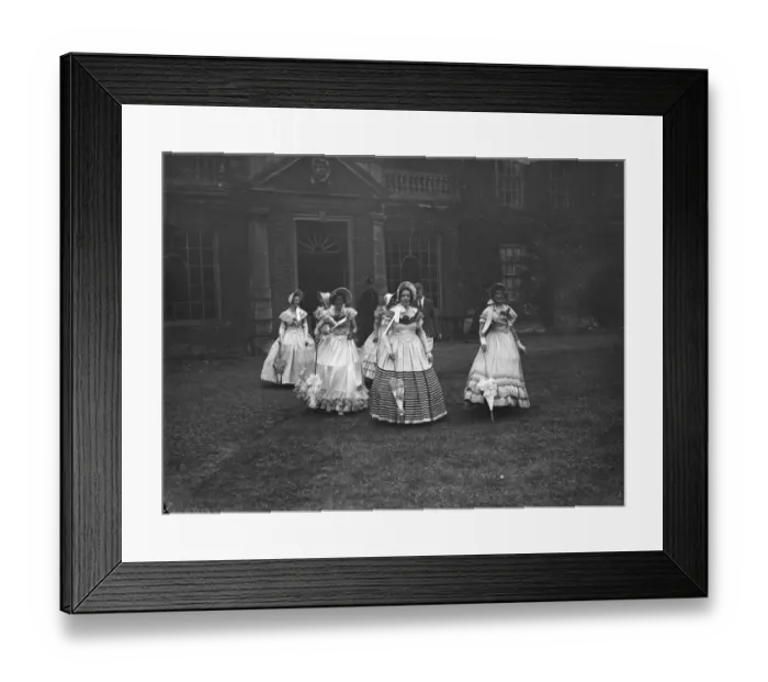 Framed Print : Girls in period dresses at Lullingstone Park near Eynsford, Kent. 1938 Framed Print : Girls in period dresses at Lullingstone Park near Eynsford, Kent. 1938