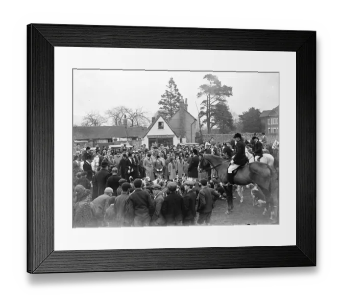 Framed Print : W. K. Hunt Crowds gather in the village of Offham, Kent for a foxhunt