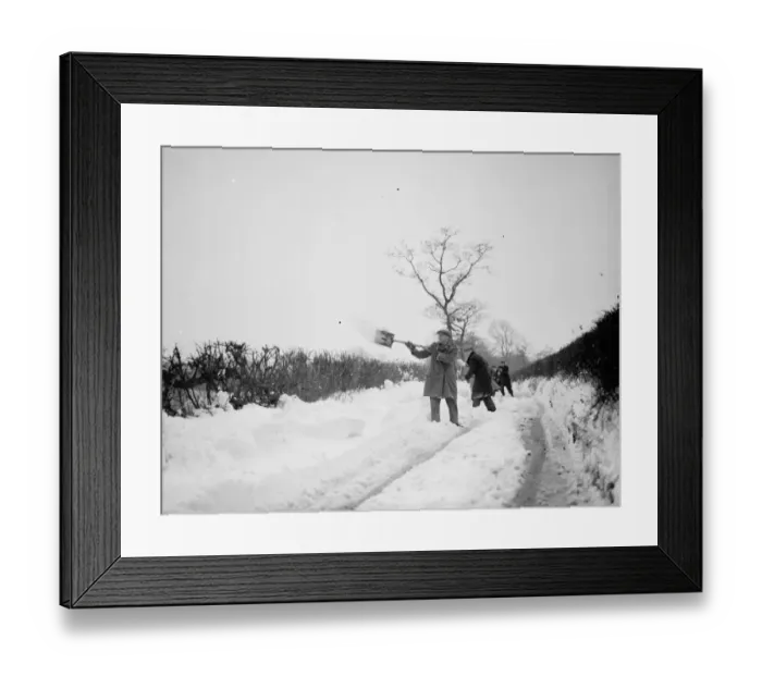 Framed Print : Snow scenes ( clearing away ) Eynsford. 1938 Framed Print : Snow scenes ( clearing away ) Eynsford. 1938