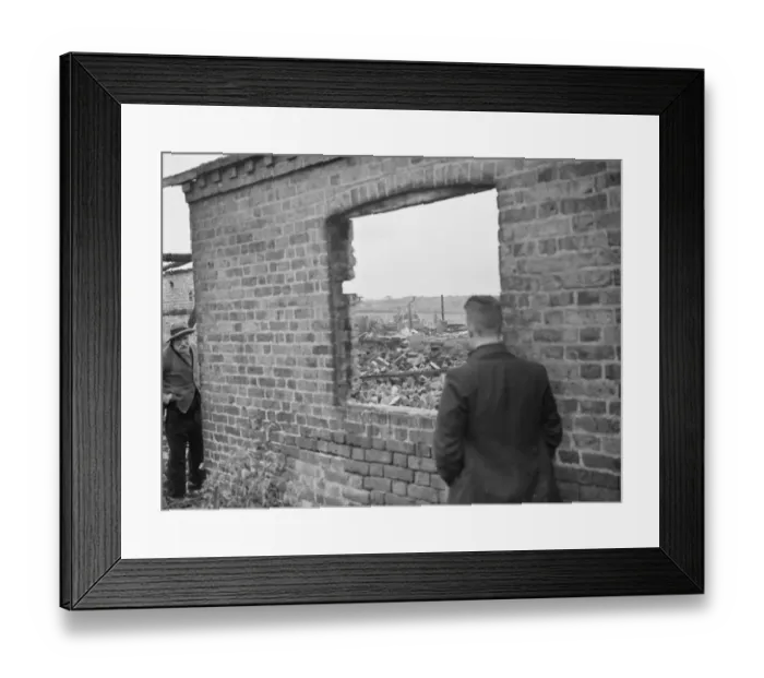Framed Print : Padham farm fire in Swanley. The charred remains. 1936