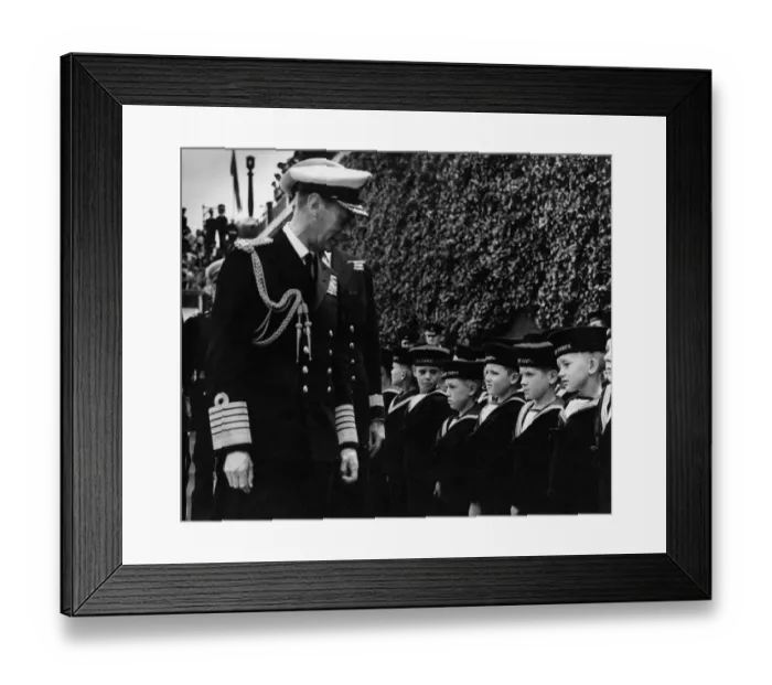 Framed Print : King George VI inspects Sea cadets on Navy Day at Chatham in Kent. 12 July 1948 Framed Print : King George VI inspects Sea cadets on Navy Day at Chatham in Kent. 12 July 1948