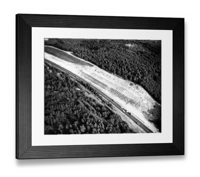 Framed Print : Aerial view of the Swanscombe cutting in preparation for a new road to be built Framed Print : Aerial view of the Swanscombe cutting in preparation for a new road to be built