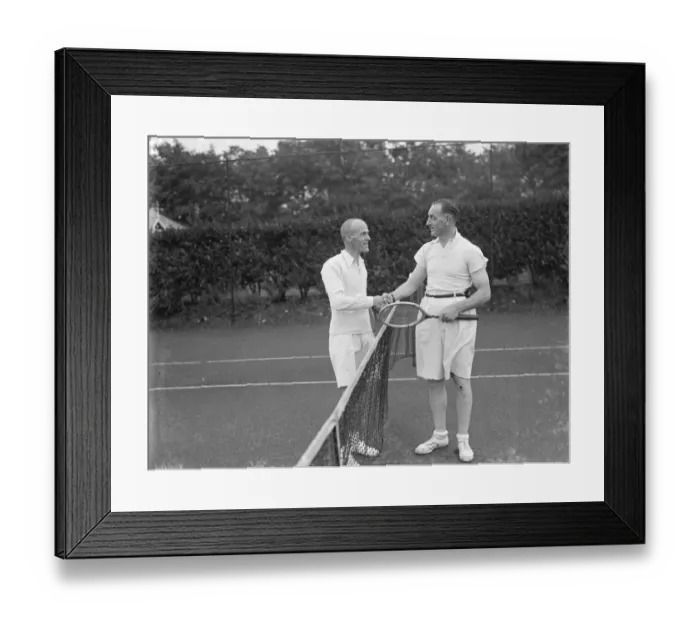 Framed Print : Tennis champions at Bromley, Kent, shaking hands. 1935