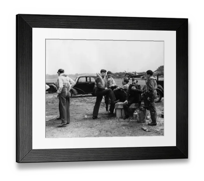 Framed Print : Biggin Hill, Kent. 615 Squadron taking a break. June 1949 photograph by John Topham Framed Print : Biggin Hill, Kent. 615 Squadron taking a break. June 1949 photograph by John Topham
