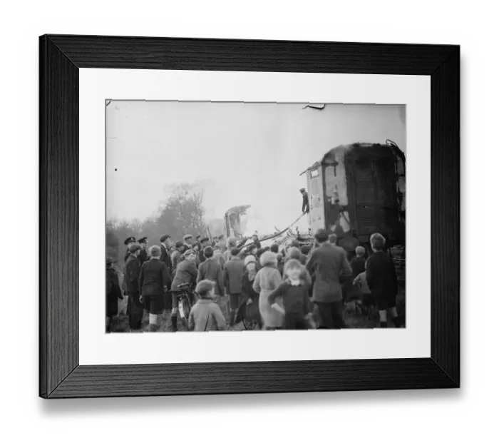 Framed Print : Firemen dealing with a fire on a train at Swanley, Kent. 1938
