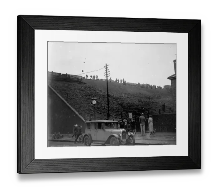 Framed Print : Rail workers work to clear the land slide and re lay track on the Wellhall line Framed Print : Rail workers work to clear the land slide and re lay track on the Wellhall line