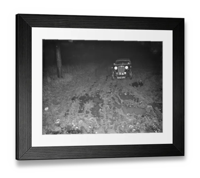 Framed Print : A car driving down Church Road in Kingsdown, Kent. 12 December 1938