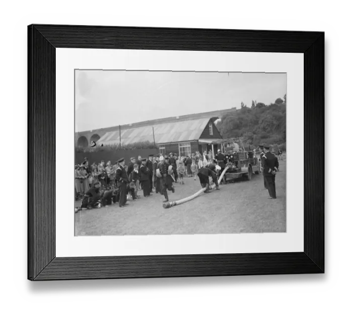 Framed Print : Fire brigade demonstration in Horton Kirby, Kent. 1936