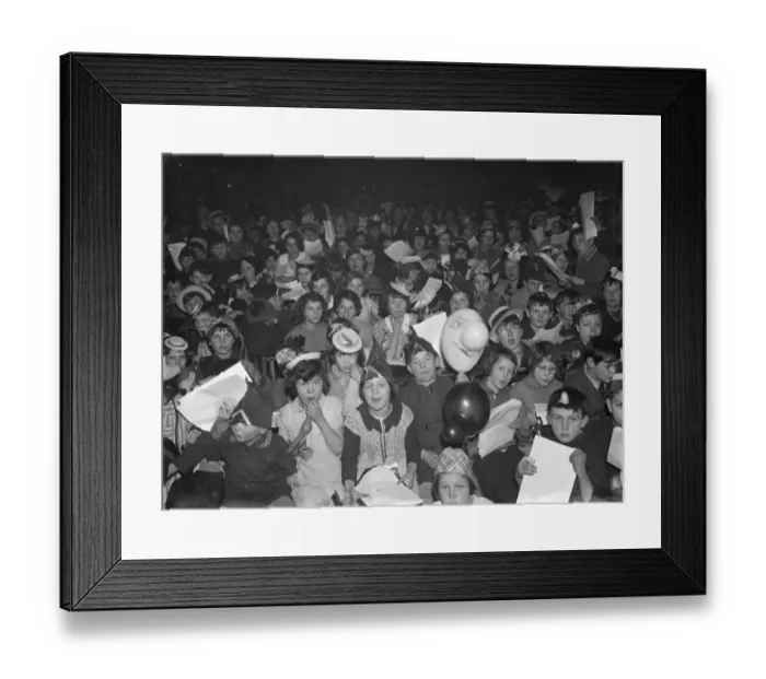 Framed Print : An excited crowd of children at the Swanscombe childrens party. 31 January 1936 Framed Print : An excited crowd of children at the Swanscombe childrens party. 31 January 1936