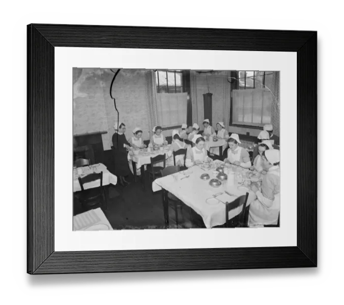 Framed Print : Gravesend Hospital in Kent. Nurses at meal time. 1939 Framed Print : Gravesend Hospital in Kent. Nurses at meal time. 1939