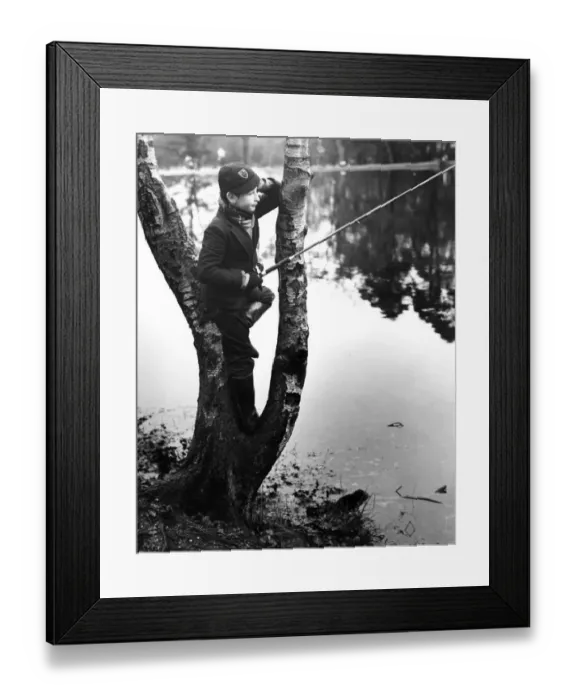Framed Print : Schoolboy fishing at Keston Ponds, Kent Framed Print : Schoolboy fishing at Keston Ponds, Kent