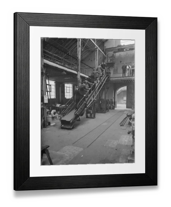 Framed Print : Sovex Ltd moving belt escalator in Erith, London. 4 April 1939 Framed Print : Sovex Ltd moving belt escalator in Erith, London. 4 April 1939
