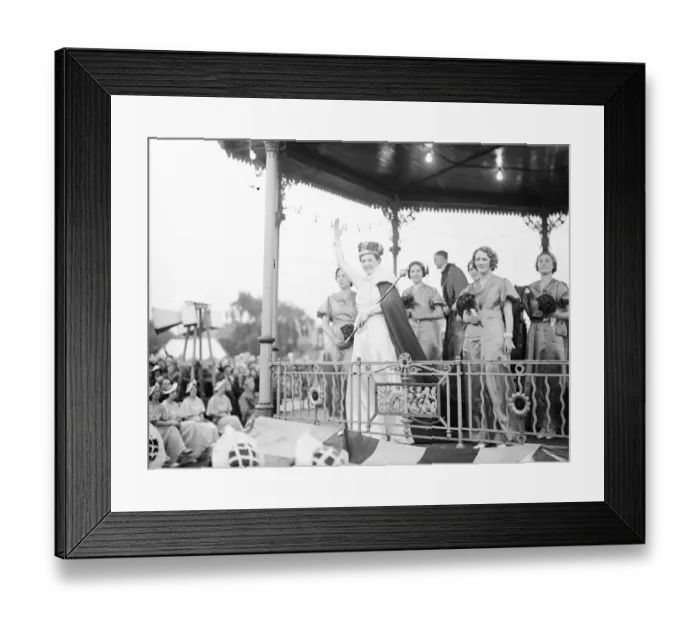 Framed Print : The Dartford Carnival. The queen waves from the bandstand. 1936 Framed Print : The Dartford Carnival. The queen waves from the bandstand. 1936