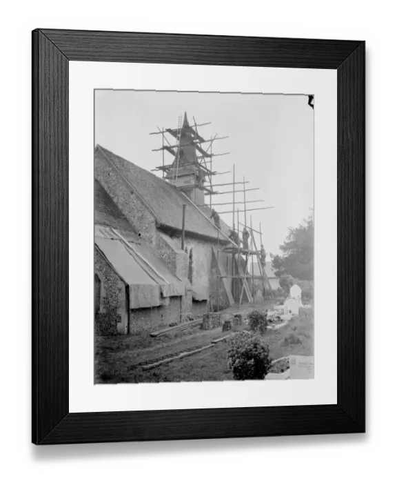 Framed Print : Repairing the roof and spire at Hartley Parish Church in Foots Cray, Kent Framed Print : Repairing the roof and spire at Hartley Parish Church in Foots Cray, Kent