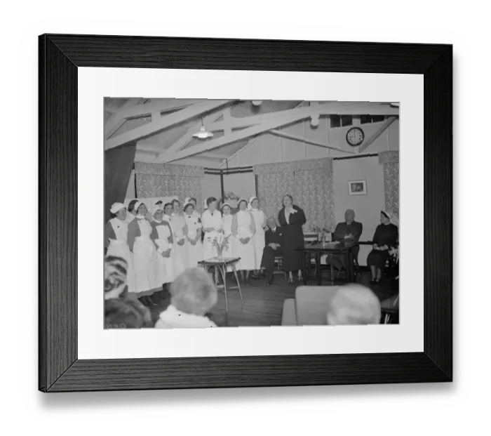 Framed Print : The official opening of the Livingstone Hospital recreation room at Dartford. Seen Framed Print : The official opening of the Livingstone Hospital recreation room at Dartford. Seen