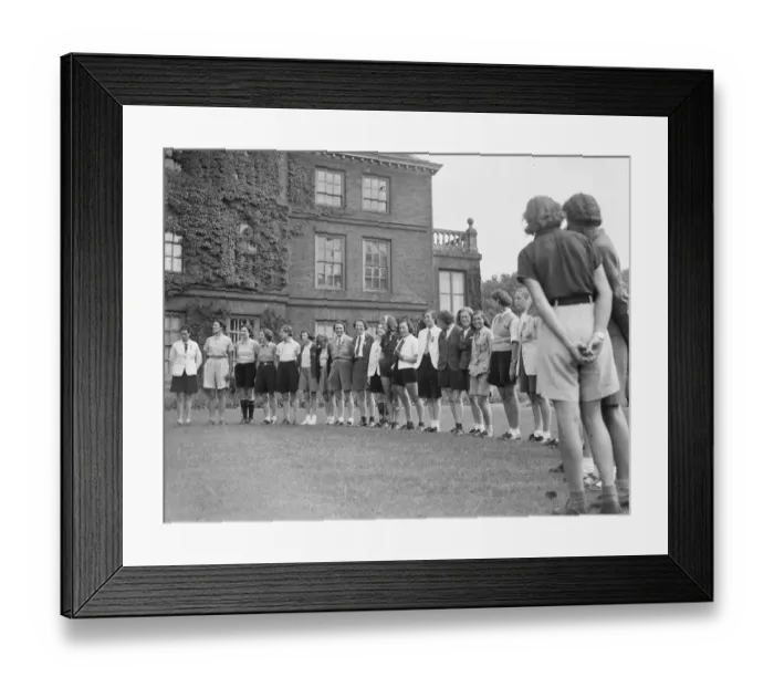 Framed Print : A girls bicycle rally at Lullingstone Castle in Kent. The girls parade in front Framed Print : A girls bicycle rally at Lullingstone Castle in Kent. The girls parade in front