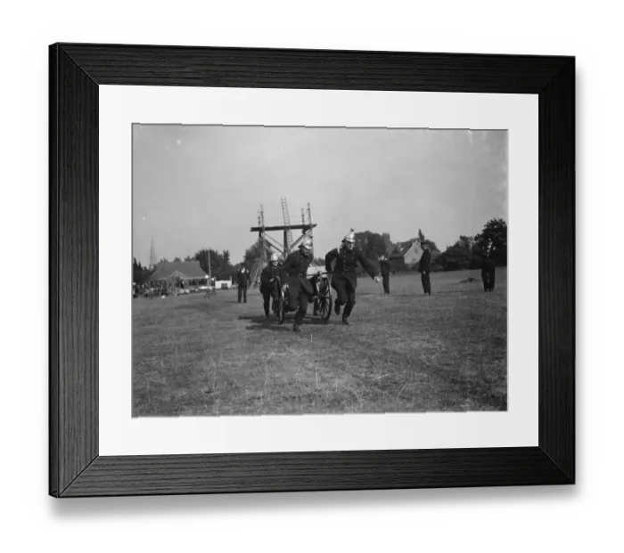 Framed Print : Erith and District fire brigade tournament. Fire hose drill. 1937 Framed Print : Erith and District fire brigade tournament. Fire hose drill. 1937