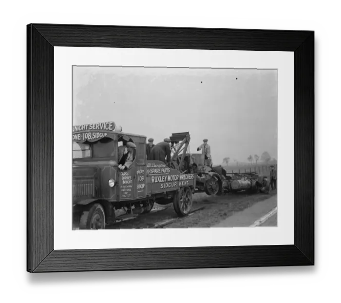 Framed Print : The wreckage of lorry taken by a Ruxley Motors Wreckers winch truck from Sidcup, Kent Framed Print : The wreckage of lorry taken by a Ruxley Motors Wreckers winch truck from Sidcup, Kent
