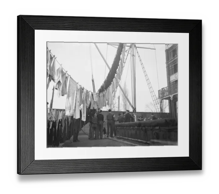 Framed Print : Boys from the Gravesend Sea School, Kent, hanging their washing from the rigging