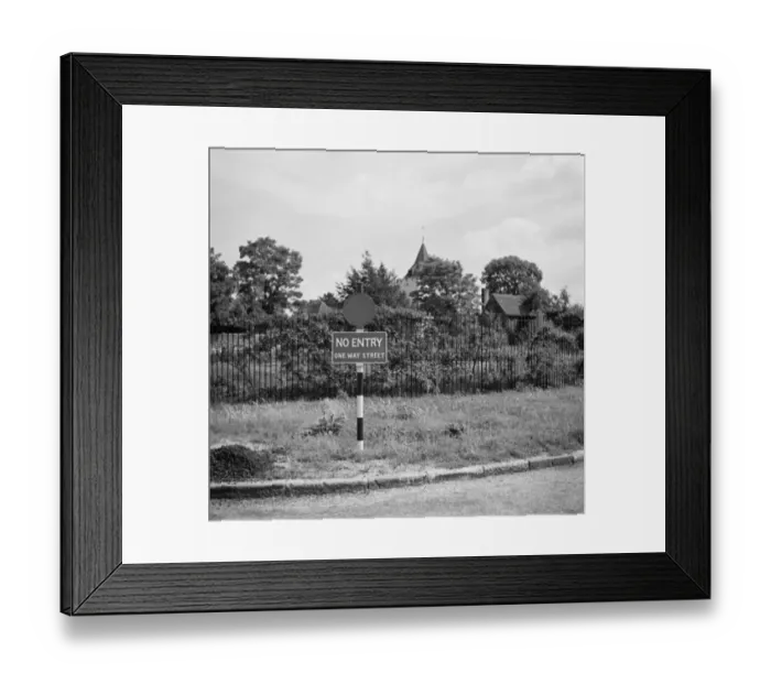 Framed Print : A one way street sign in Otford, Kent. 1936