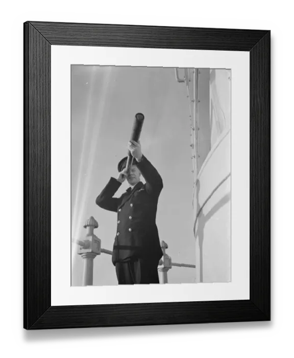 Framed Print : Lighthouse keeper uses a hand telescope to take bearings of lightships from the gallery