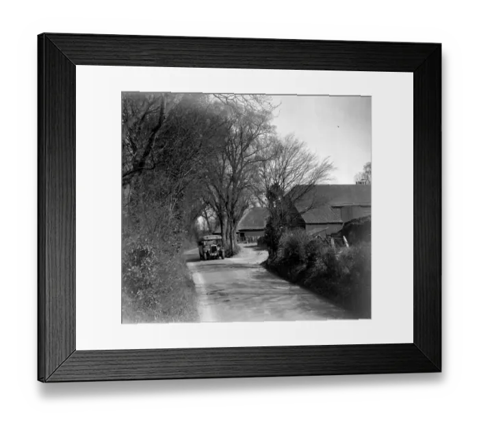 Framed Print : Bus on a country lane. 1934