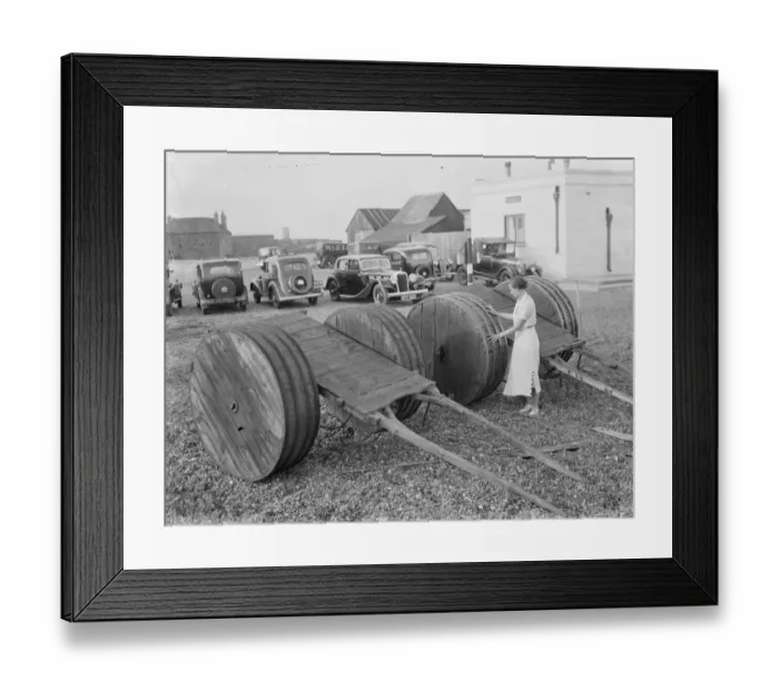 Framed Print : Wooden carts on the Dungeness beach in Kent. 1936 Framed Print : Wooden carts on the Dungeness beach in Kent. 1936
