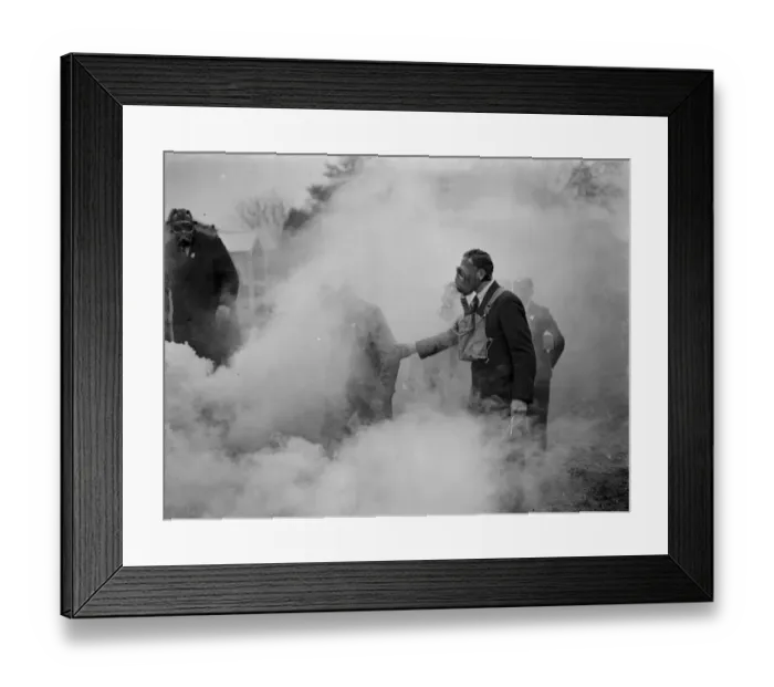 Framed Print : An Air Raid Precautions demonstration in Dartford, Kent. Gasmask testing