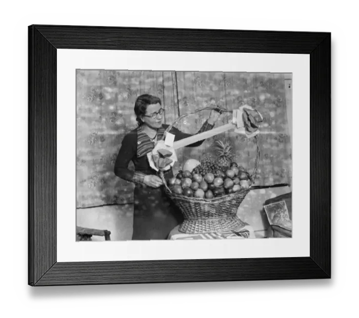 Framed Print : Basket of fruit raffled at the charity dance in Sidcup, Kent. 1936 Framed Print : Basket of fruit raffled at the charity dance in Sidcup, Kent. 1936