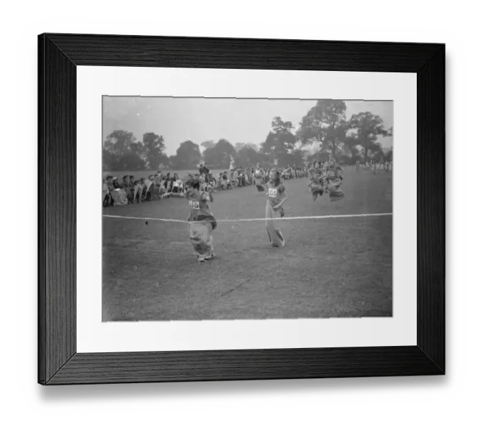 Framed Print : Sports day at Hillside School in Eltham, Kent. The sack race. 1939