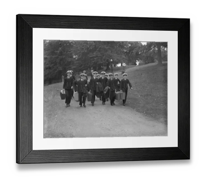 Framed Print : Naval cadets from the Thames Nautical College training ship HMS Worcester are being Framed Print : Naval cadets from the Thames Nautical College training ship HMS Worcester are being