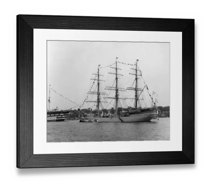 Framed Print : Tall ship moored next to HMS Worcester on the River Thames off Greenhithe, Kent. 20