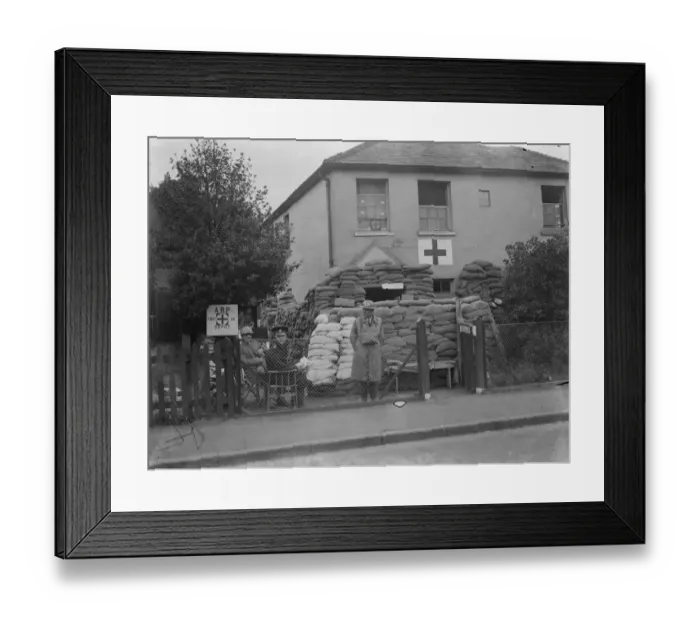 Framed Print : An Air Raid Precautions first aid post in Sidcup, Kent. The building has been fortified Framed Print : An Air Raid Precautions first aid post in Sidcup, Kent. The building has been fortified
