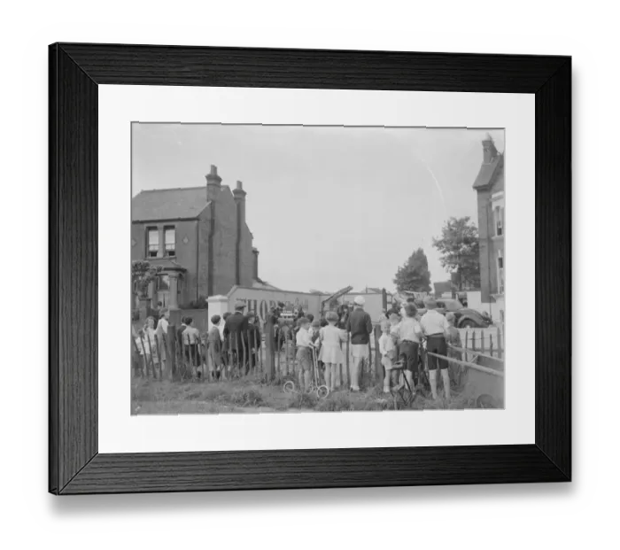 Framed Print : Locals gather at the site of the timber yard fire in Bexleyheath, Kent Framed Print : Locals gather at the site of the timber yard fire in Bexleyheath, Kent
