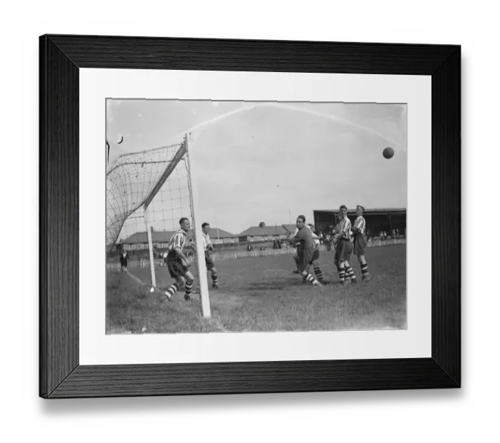 Framed Print : Dartford versus Guildford football match. Goal mouth action. 1939 Framed Print : Dartford versus Guildford football match. Goal mouth action. 1939