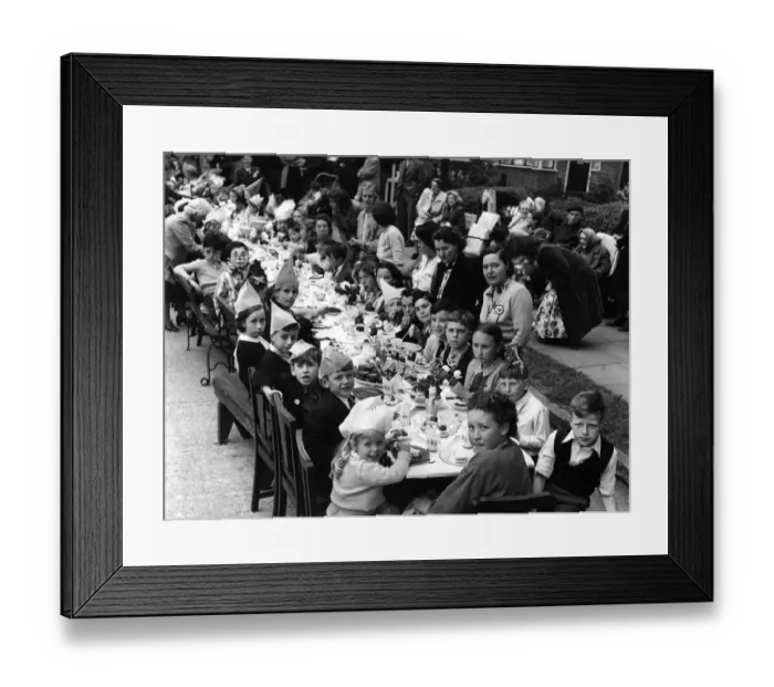 Framed Print : Coronation street party in Norfolk Crescent, Sidcup, Kent June 1953 Framed Print : Coronation street party in Norfolk Crescent, Sidcup, Kent June 1953