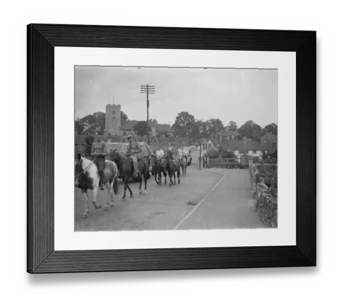 Framed Print : Horse riders riding over the Aylesford Bridge, Surrey. 1938 Framed Print : Horse riders riding over the Aylesford Bridge, Surrey. 1938