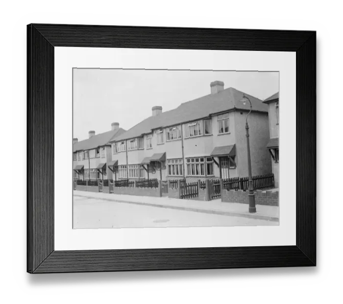 Framed Print : Semi detached houses on Savoy Road in Dartford, Kent. 1939 Framed Print : Semi detached houses on Savoy Road in Dartford, Kent. 1939