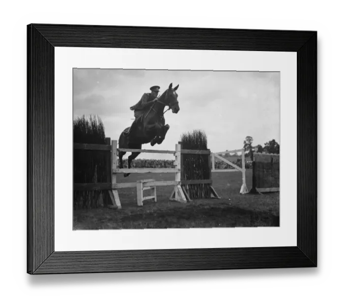 Framed Print : The Eltham and Bromley gymkhama. Sergent Sennett ( R A Woolwich ) Horse jumping