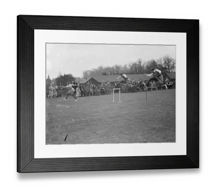 Framed Print : Swanley college sports. The hurdles race. 1936