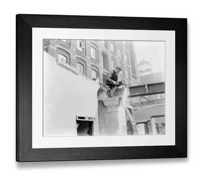 Framed Print : The redevelopment of the Erith riverside, London. A welder with a blow torch. 1937