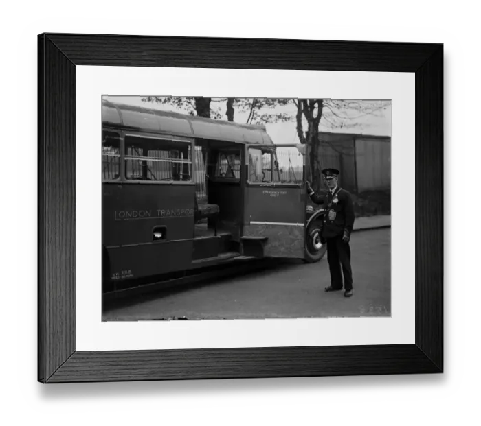 Framed Print : A bus conductor showing the large access door on a diesel bus, Longfield Framed Print : A bus conductor showing the large access door on a diesel bus, Longfield