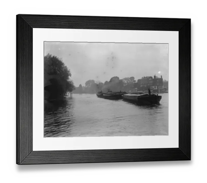 Framed Print : Barges on the river Thames near Richmond upon Thames. 1936 Framed Print : Barges on the river Thames near Richmond upon Thames. 1936