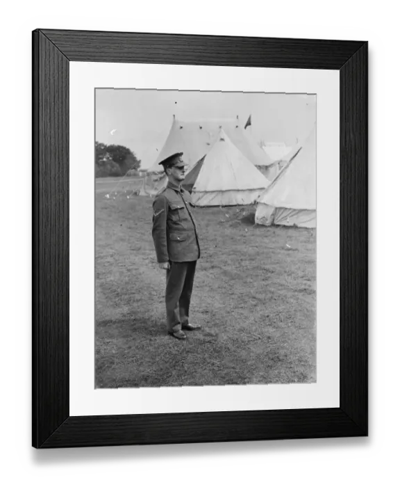 Framed Print : Territorial Army recruits at camp in Lympne, Kent. A Territorial on guard Framed Print : Territorial Army recruits at camp in Lympne, Kent. A Territorial on guard