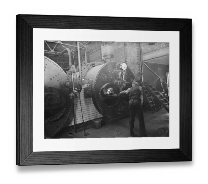 Framed Print : Gravesend Water Works in Kent. The boiler room. 1939 Framed Print : Gravesend Water Works in Kent. The boiler room. 1939