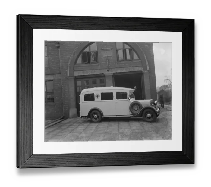 Framed Print : A new ambulance, parked outside Sidcup fire station, Kent. 1937