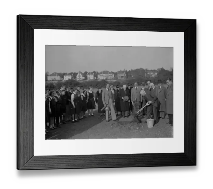 Framed Print : Mr E H Joynson plants a Coronation Tree at a school in Orpington, Kent Framed Print : Mr E H Joynson plants a Coronation Tree at a school in Orpington, Kent